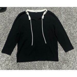 Talbots Sweater XL Petite Black Tie V Neck Bow 3/4 Sleeve